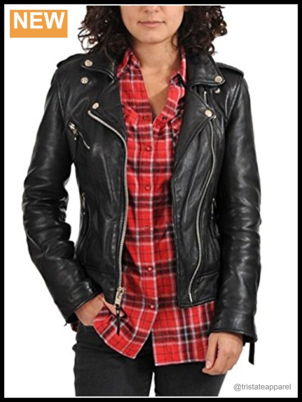 Genuine Lambskin Leather Moto Biker Jacket Asymmetrical Zip